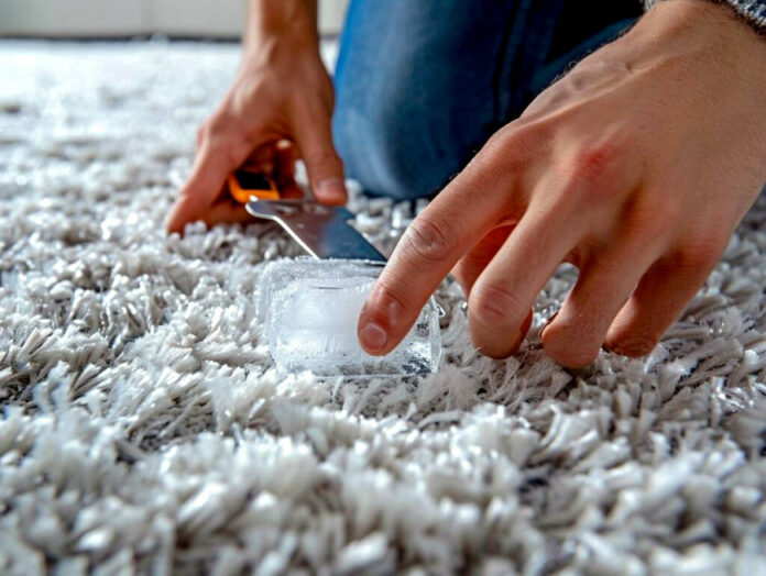 Guma do żucia wklejona w dywan