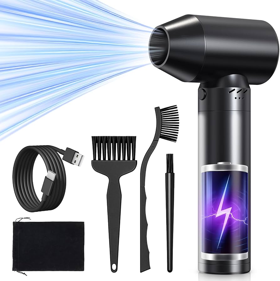 Czyszczenie wentylatora CPU sprężonym powietrzem Silny strumień powietrza usuwa kurz z łopatek wentylatora procesora w komputerze