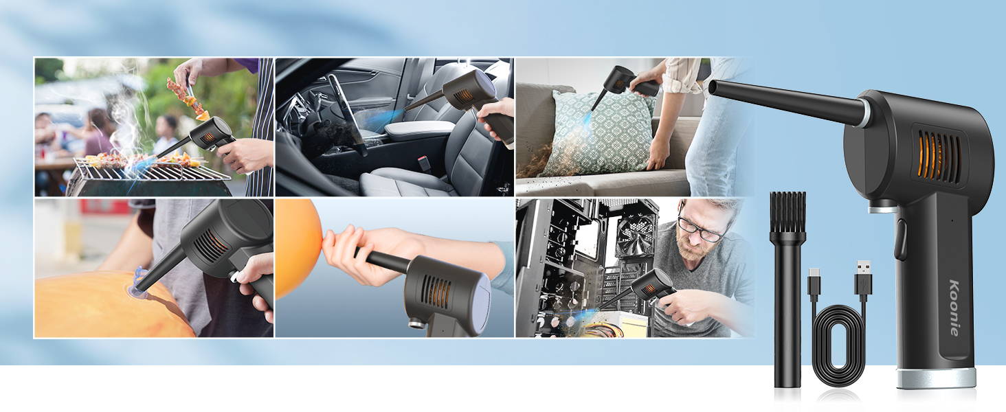 Narzędzia potrzebne do czyszczenia komputera Zestaw narzędzi do czyszczenia komputera z puszką sprężonego powietrza na pierwszym planie