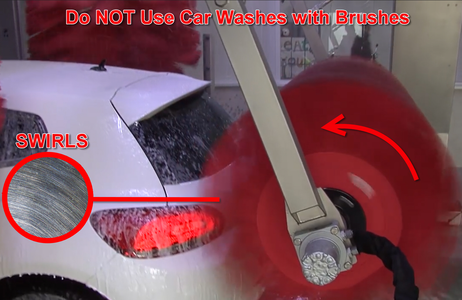 Duże szczotki z naturalnego włosia delikatnie obracają się nad dachem pojazdu