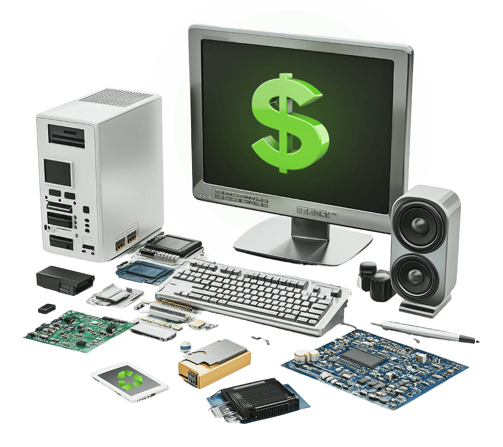 Kobieta waży stosy miedzianych kabli na wadze w magazynie złomu elektronicznego