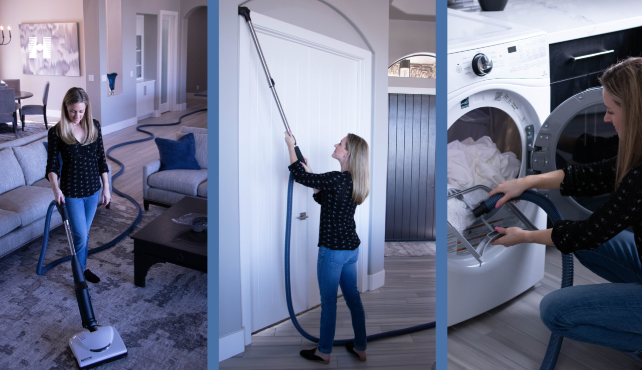 technik instalujący rury odkurzacza centralnego w suficie poddasza mieszkalnego